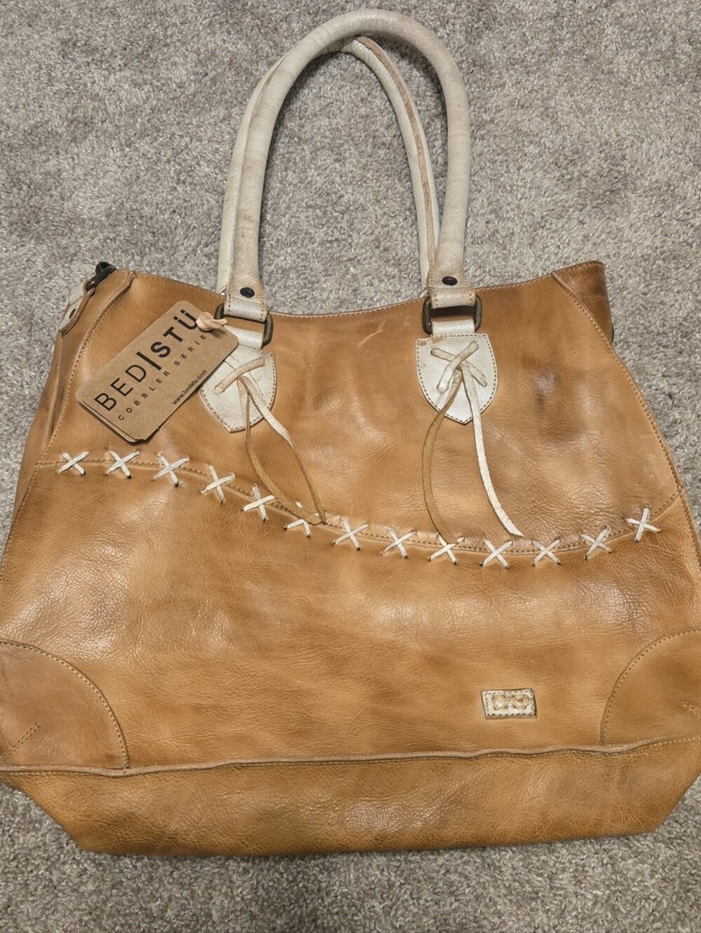 BED|STU Tan Leather Tote with Cream Accents